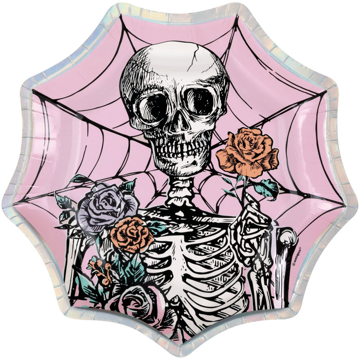 Spider Web & Skeleton Iridescent Paper Plates | 8 ct - Zurchers