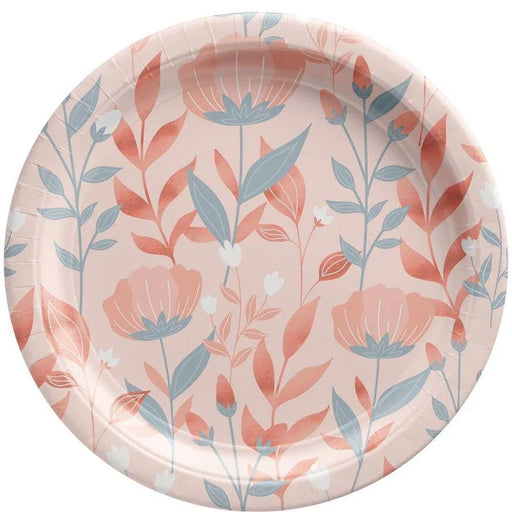 Rose Gold Floral Paper Dinner Plates 10in | 20ct - Zurchers