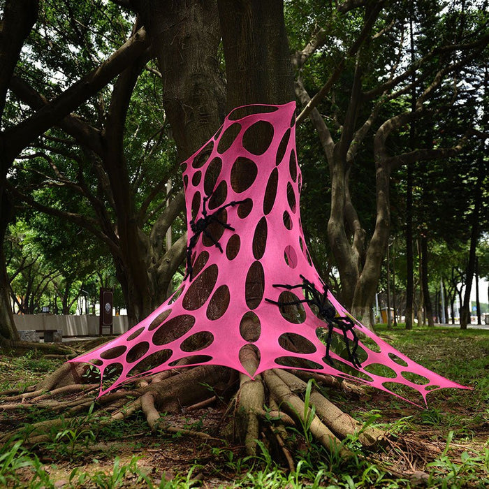 ??Halloween Neon Pink Black Light Stretch Spider Web w/Holes - Zurchers