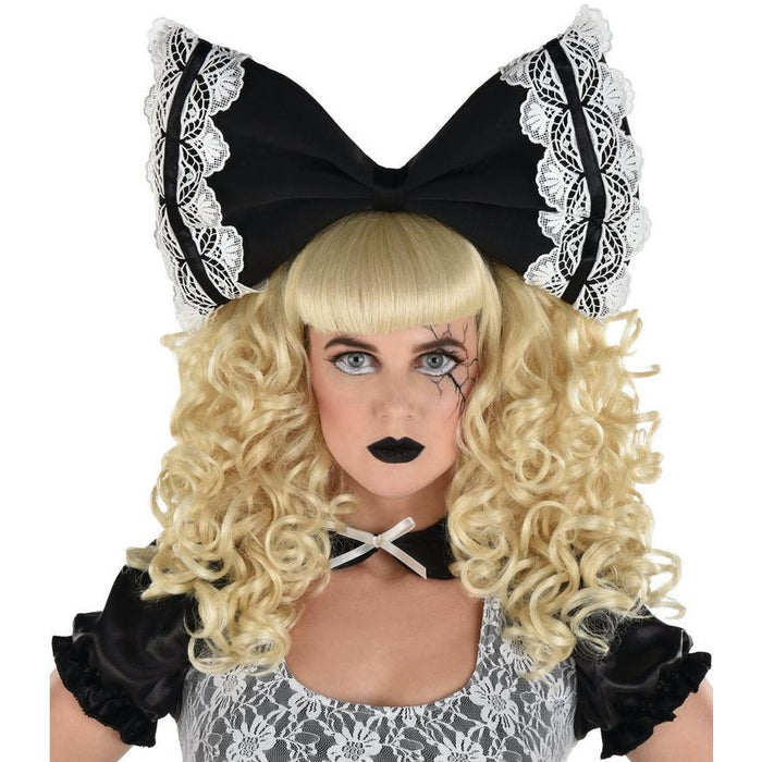 Adult Black & White Creepy Doll Bow Headband | 1 ct - Zurchers