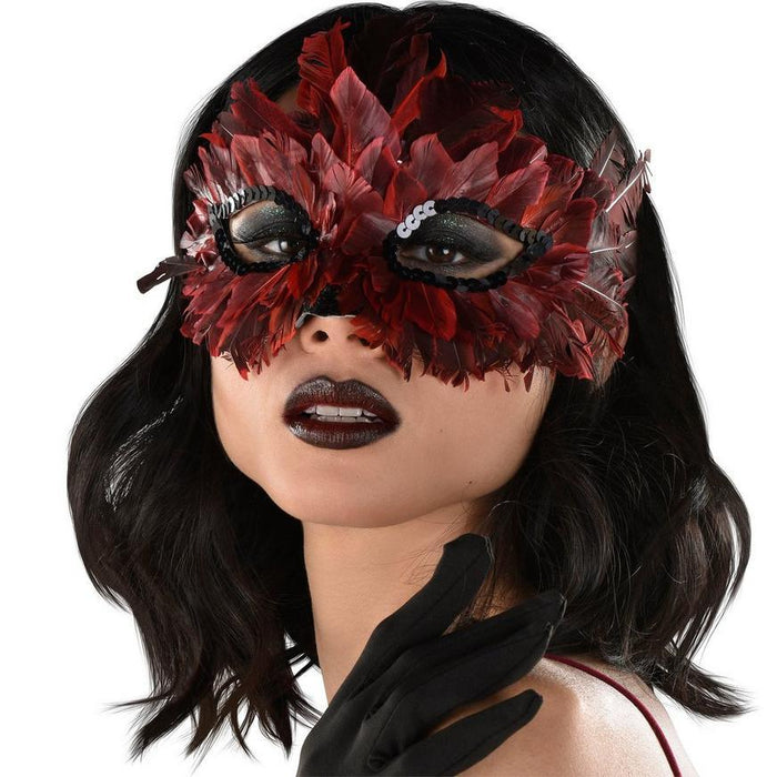 Adult Red & Black Ombre Feather Masquerade Mask | 1 ct - Zurchers