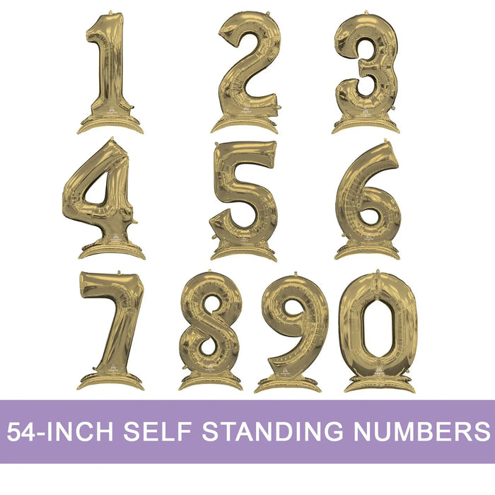 Air Filled White Gold Number Self Standing Balloons 54" | 1 ct - Zurchers