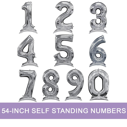 Air Filled Silver Number Self Standing Balloons 54" | 1 ct - Zurchers