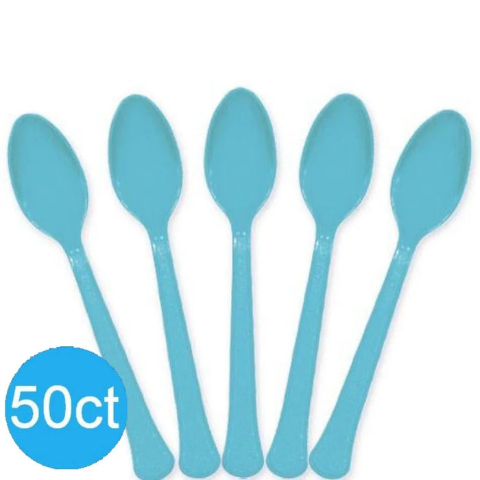 Caribbean Blue Heavy Duty Plastic Spoons | 50ct - Zurchers