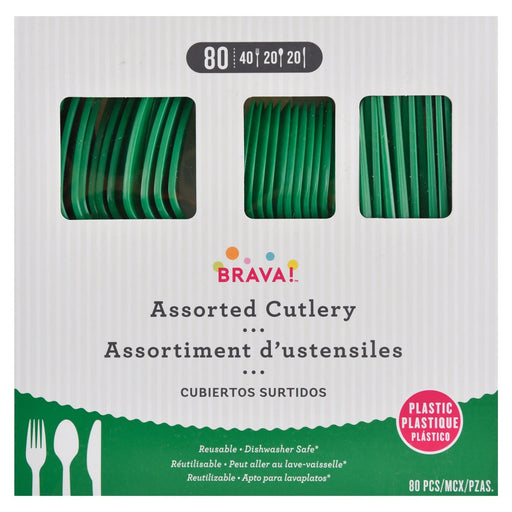 Festive Green Plastic Assorted Cutlery | 80 pcs - Zurchers