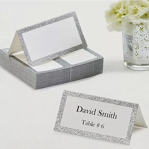 Glitter Silver Place Cards 4"x2" | 50ct - Zurchers
