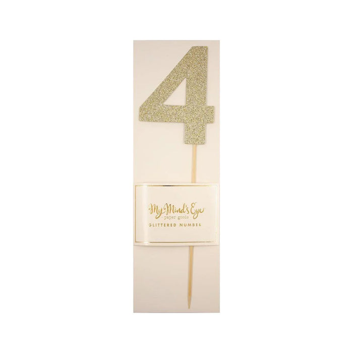 Gold Glitter Number Cake Topper Party Pick No. 4 - Zurchers