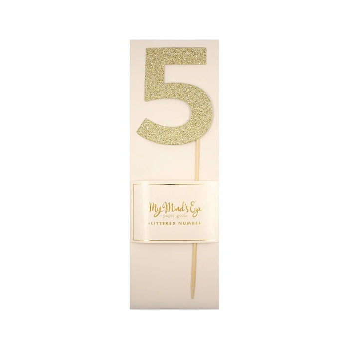 Gold Glitter Number Cake Topper Party Pick No. 5 - Zurchers