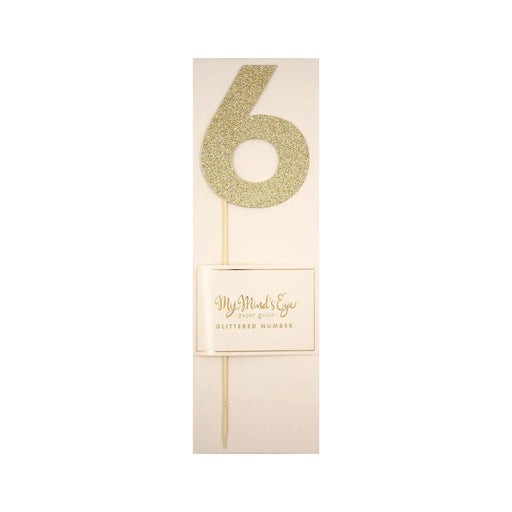 Gold Glitter Number Cake Topper Party Pick No. 6, 9" | 1ct - Zurchers