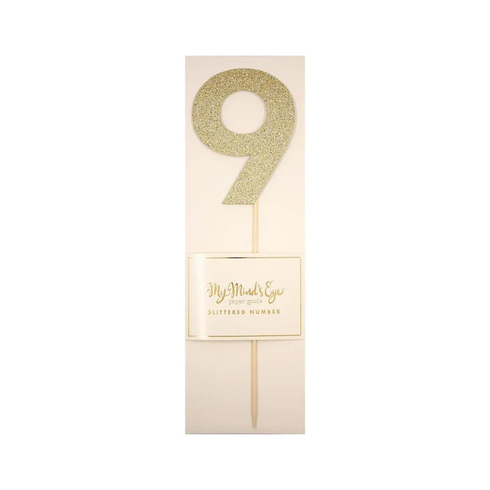 Gold Glitter Number Cake Topper Party Pick No. 9 - Zurchers
