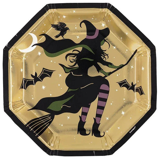Halloween Celestial Witch Octagon Shaped Dinner Plates 7" | 8ct - Zurchers