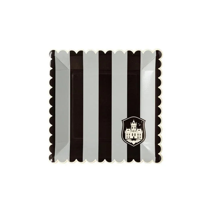 Halloween Party More Tonal Black Stripe Paper Plates 8" | 8ct - Zurchers