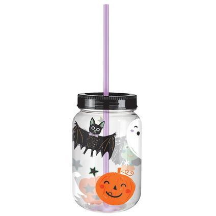Spooky Friends Plastic Mason Jar Cup with Straw, 18.6oz | 1 ct - Zurchers