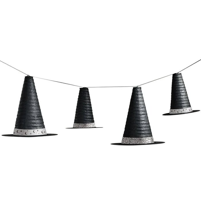 Halloween Black & White Witch Hat Paper Lantern Garland Kit, 59in | 5ct - Zurchers