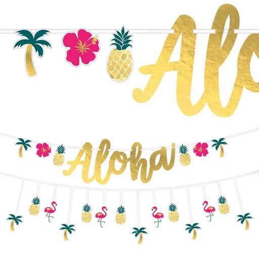 Metallic Aloha Summer Luau Cardstock Banners, 12ft | 2ct - Zurchers