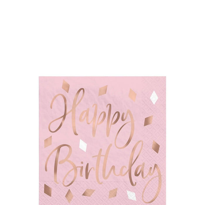 Metallic Blush Happy Birthday Beverage Napkins 5in |16ct - Zurchers