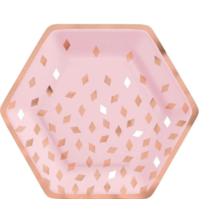 Metallic Blush Birthday Hexagon Lunch Plates 9in | 8ct - Zurchers