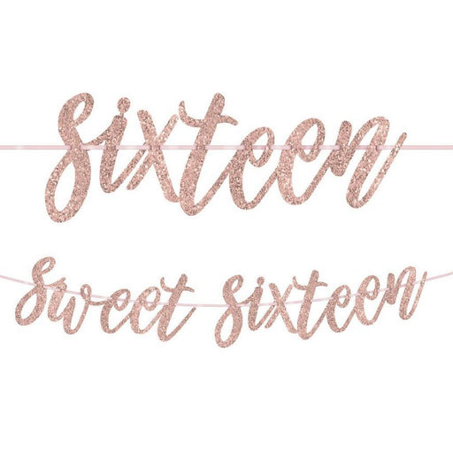 Sweet Sixteen Glitter Letter Banner 12ft | 2pcs - Zurchers