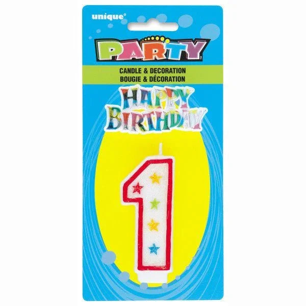 Number 1 Glitter Birthday Candle w/Cake Decoration | 1ct - Zurchers