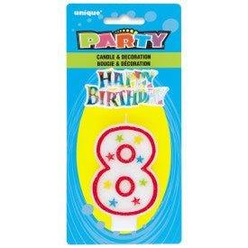 Number 8 Glitter Birthday Candle w/Cake Decoration | 1ct - Zurchers