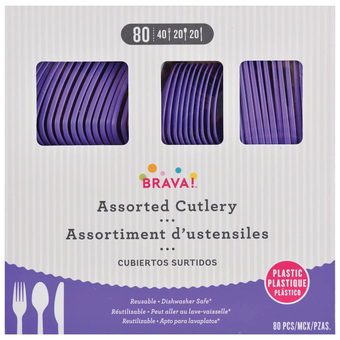 New Purple Plastic Assorted Cutlery | 80 pcs - Zurchers