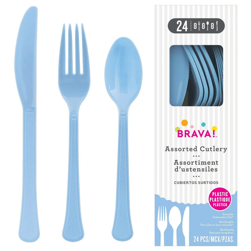 Pastel Blue Plastic Assorted Cutlery | 24 pcs - Zurchers