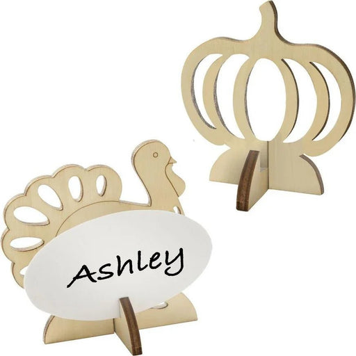 Pumpkin & Turkey Wood Cutout Nametag Holders 3.5" | 8 ct - Zurchers