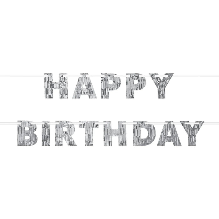 Silver Happy Birthday Fringe Banner, 7.8' x 6.5" | 1 ct - Zurchers