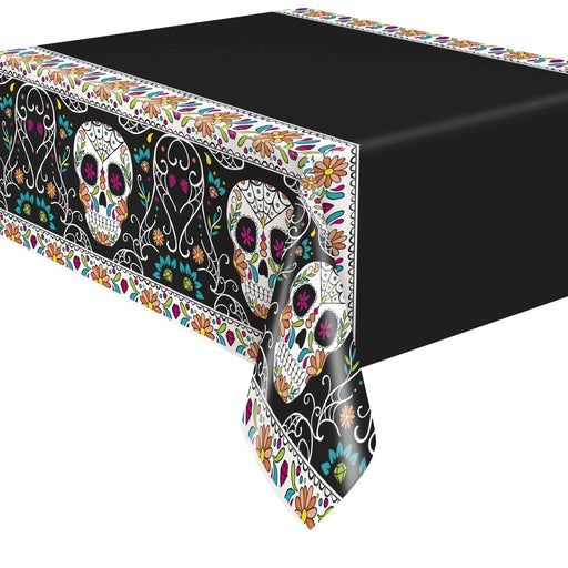 Skull Day of The Dead Plastic Tablecloth, 84 x 54 in | 1ct - Zurchers