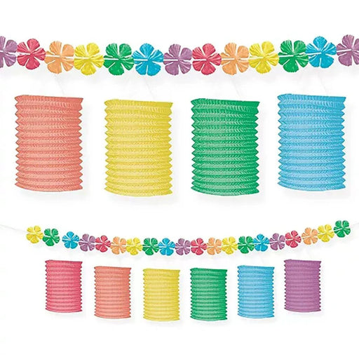 Summer Hibiscus Fabric Flower & Paper Lantern Garland | 1ct - Zurchers