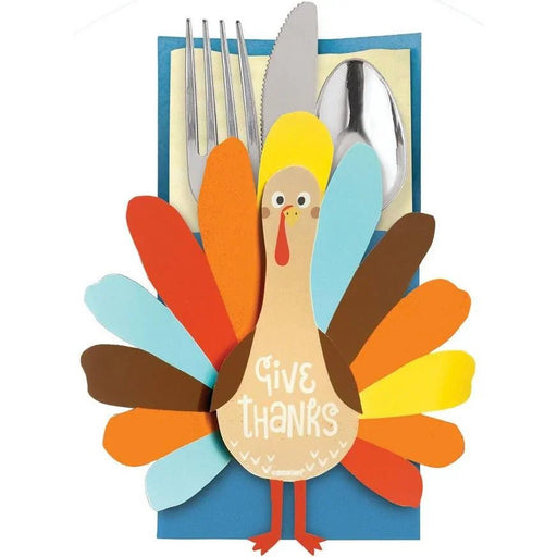 Thanksgiving Turkey Cardstock Cutlery Holders, 3.75in x 7.5in | 12ct - Zurchers