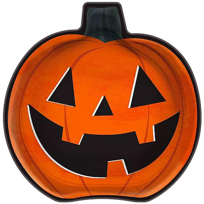Classic Orange & Black Pumpkin - Shaped Jack - o' - Lantern Paper Lunch Plates, 9in | 8ct - Zurchers