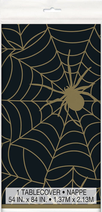 Halloween Black & Gold Spider Web Plastic Table Cover 84" x 54" | 1 ct - Zurchers