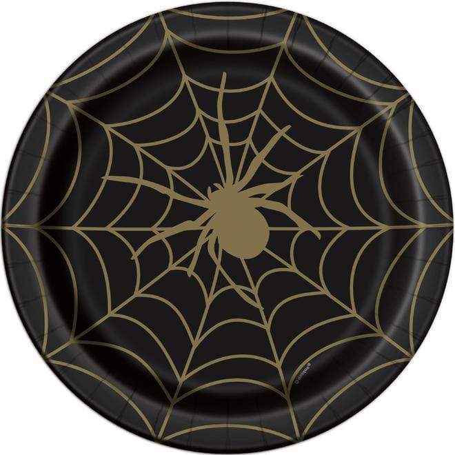 Halloween Black and Gold Spider Web Plates 9" | 8ct - Zurchers