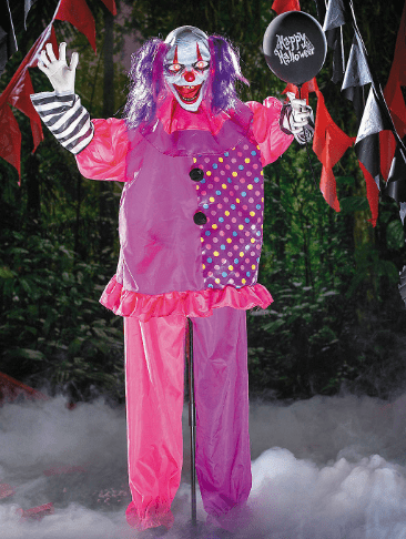 5 Ft. 8" Animated Standing Clown with Black Balloon Halloween Decoration