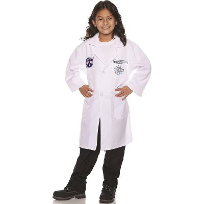 Child’s rocket scientist costume shirt with printed lab coat design and science-themed graphics, perfect for STEM or Halloween dress-up