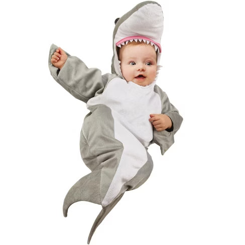 Shark-themed party bunting with cartoon shark faces on triangular flags, perfect for ocean or birthday decorations