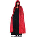 Red sheer cape with black spiderweb pattern and tie closure, ideal for Halloween witch or vampire costumes