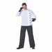 Adult white mad scientist costume with printed lab tools and science graphics, perfect for Halloween or themed parties