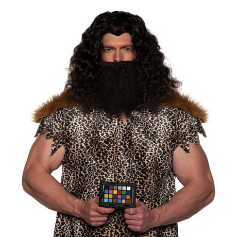 Black Viking wig and long braided beard costume set, ideal for Norse warrior or barbarian-themed looks.