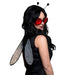 Fly costume accessory kit with black wings, bug-eye glasses, and black antennae headband on display against a white background.