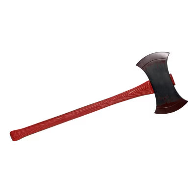 Plastic hand axe with realistic wood handle and silver blade.