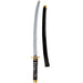 22-inch black plastic ninja sword with wrapped handle and sheath, ideal for costumes or cosplay props.