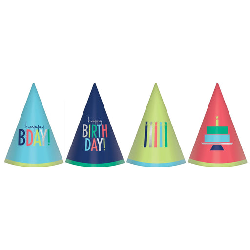Modern Birthday Mini Foil Cone Hats, Assortment 4" | 12 ct - Zurchers