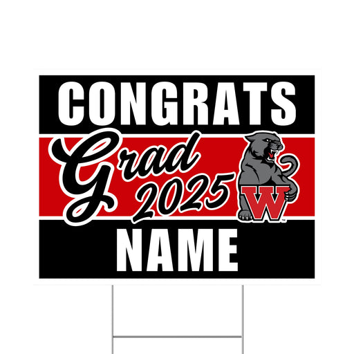 A 24" x 18" West High High School Custom Grad Yard Sign.