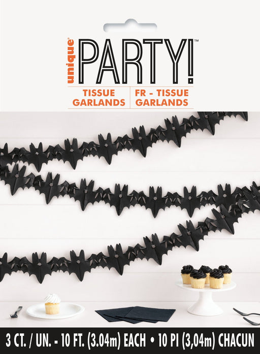 Hauntings Bats Tissue Garland 10" | 3ct - Zurchers