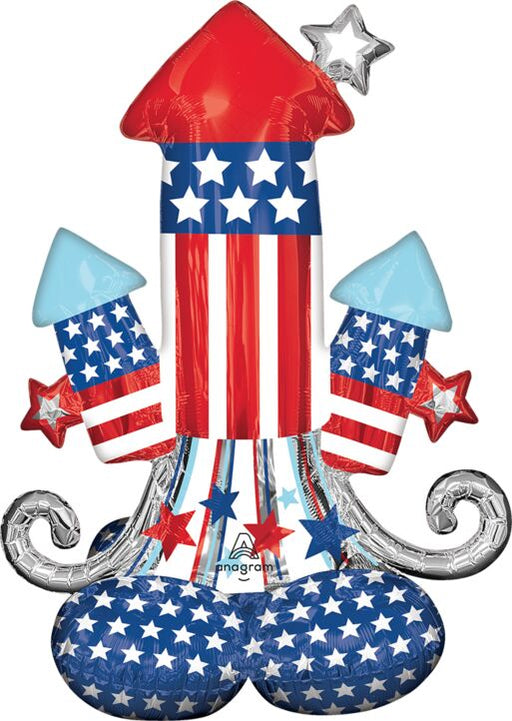 4th Of July Rockets Bursting in Air Airloonz Foil Balloon Uninflated 38" | 1 ct - Zurchers