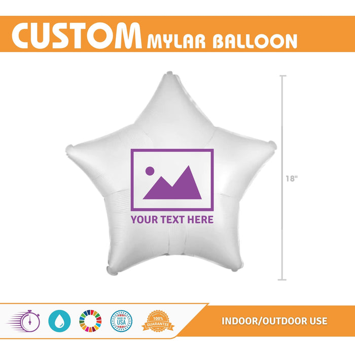Custom Image White Mylar Star Balloon 18" | 1ct - Zurchers