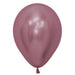 Pink metallic balloon inflated, standing upright against a plain background.