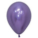 Violet metallic balloon inflated, standing upright against a plain background.